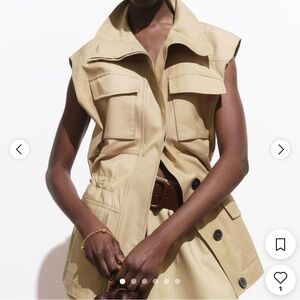 Mango Tan Sleeveless Utility Vest with Drawstring Waist